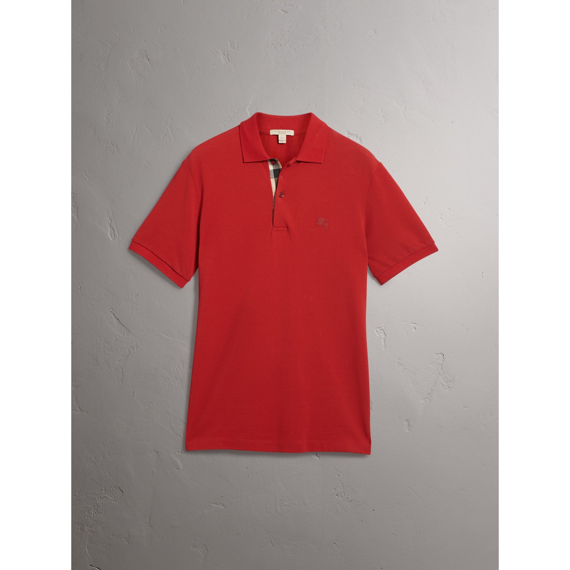 MILITARY RED Polo en piqué de coton avec patte à motif check