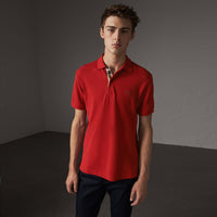MILITARY RED Polo en piqué de coton avec patte à motif check