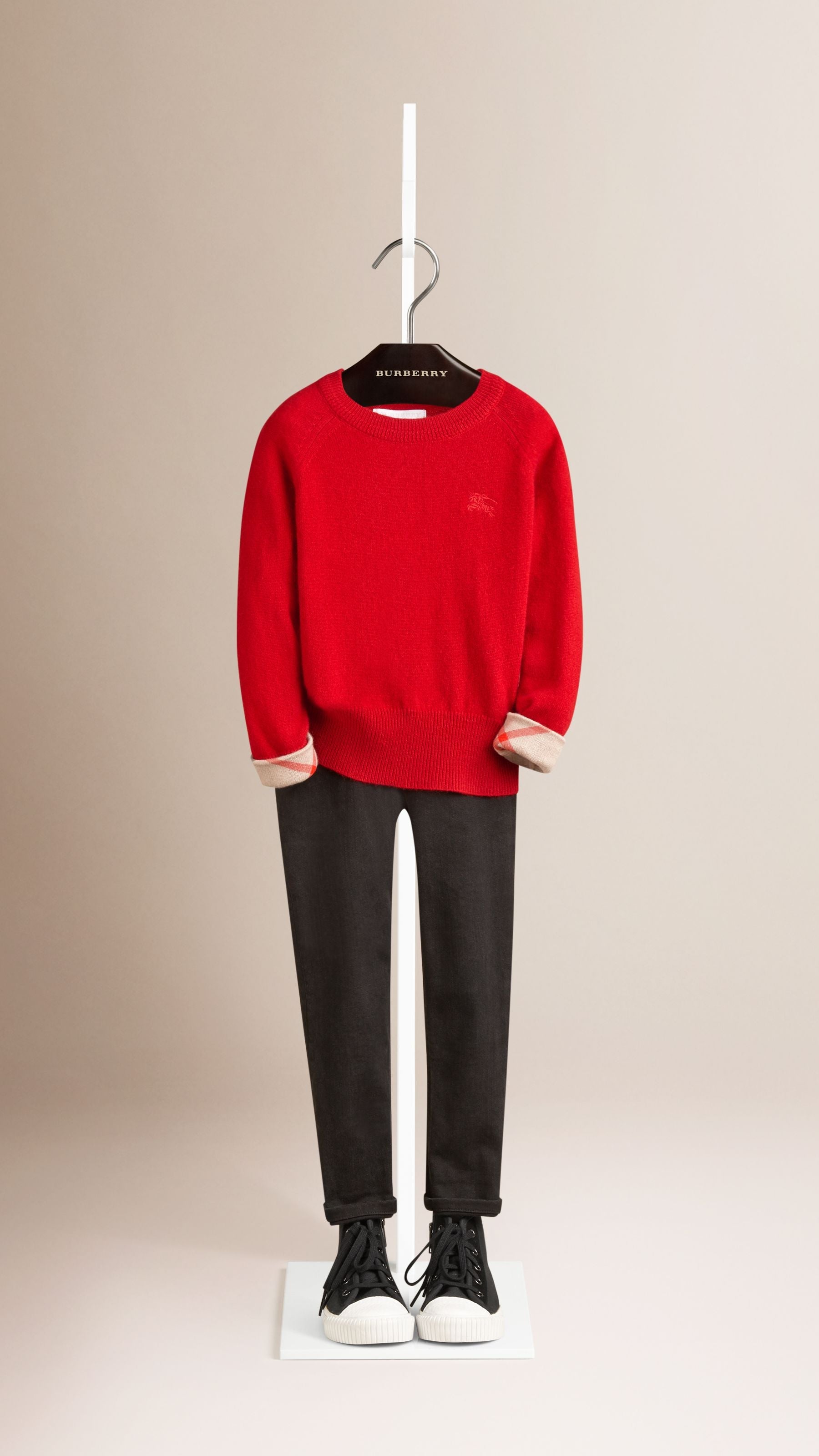 MILITARY RED Pull en cachemire avec poignets en check