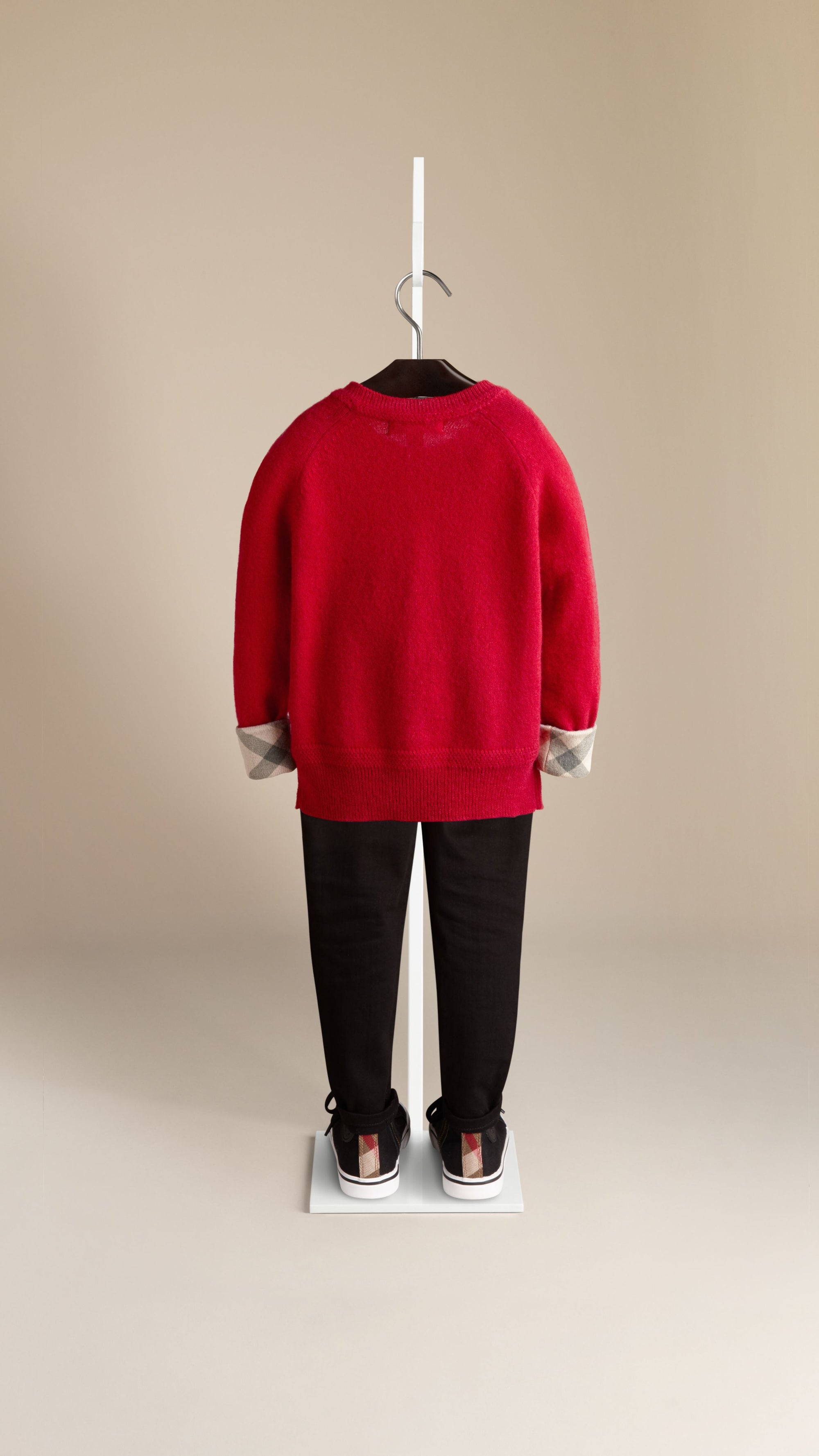 MILITARY RED Pull en cachemire avec poignets en check