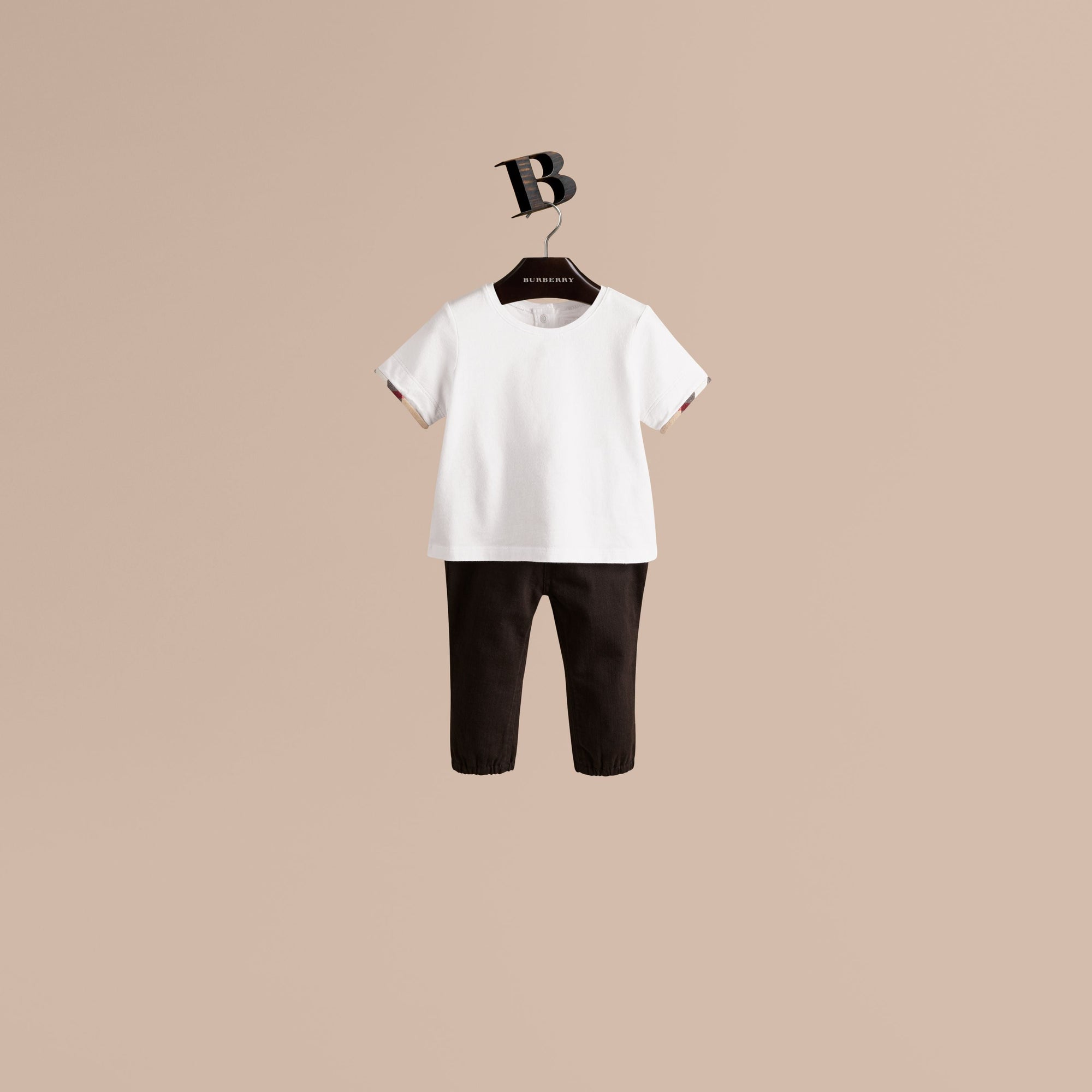 WHITE T-shirt en coton avec poignets à motif check