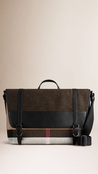BLACK Sac Messenger en toile à motif check