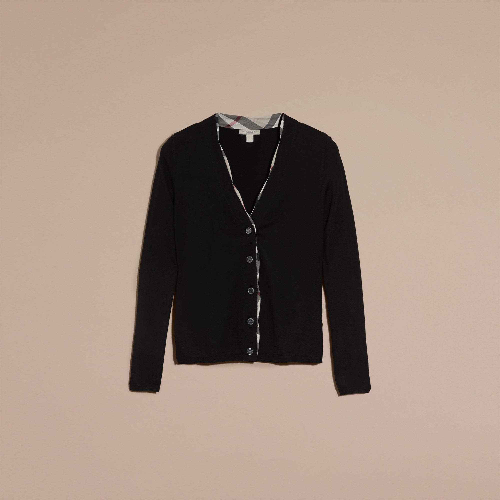 BLACK Cardigan en laine avec patte à motif check