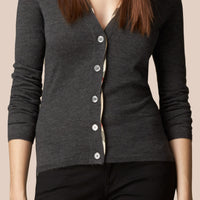 Cardigan en laine avec patte à motif check - Camaïeu de Gris Sombres