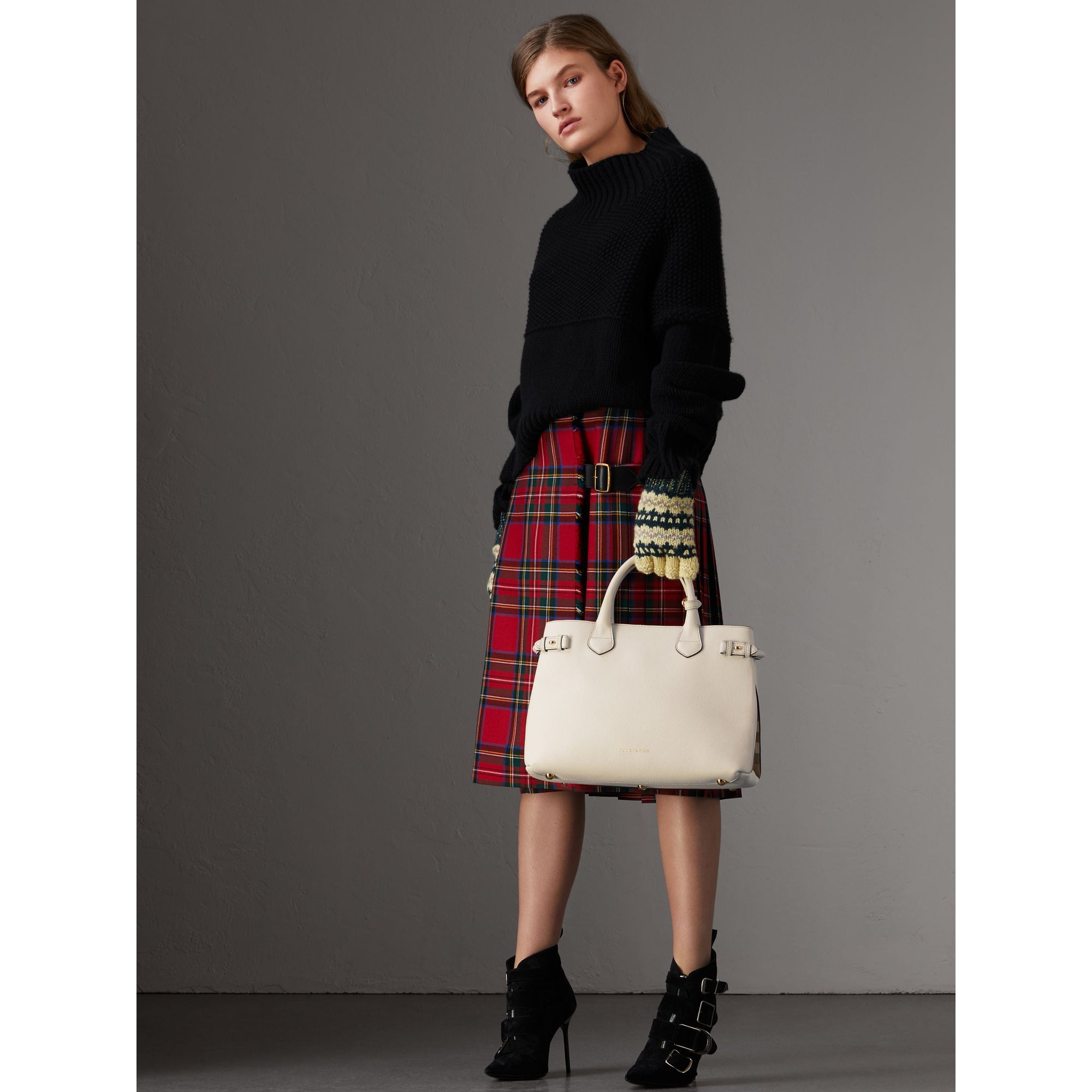 NATURAL Sac The Banner moyen en cuir et coton House check