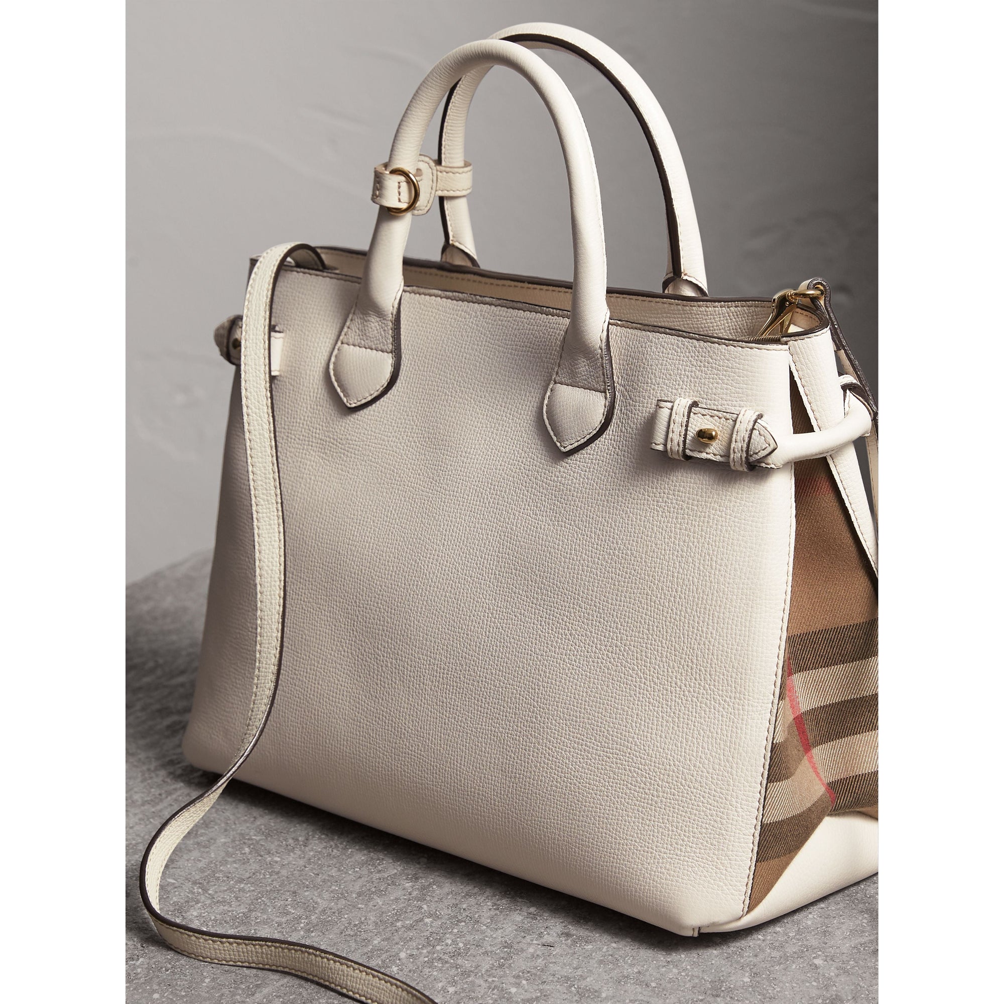 NATURAL Sac The Banner moyen en cuir et coton House check