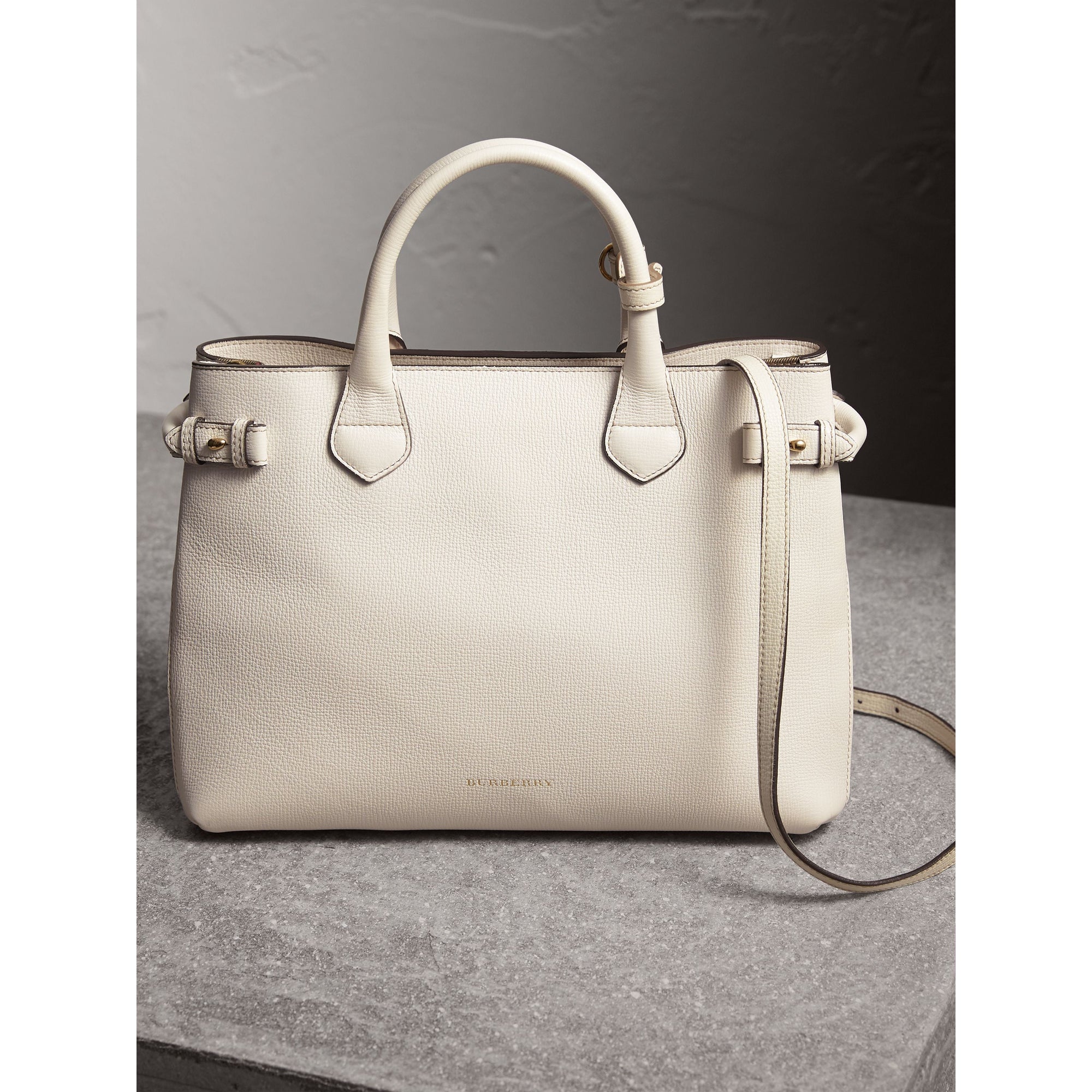 NATURAL Sac The Banner moyen en cuir et coton House check