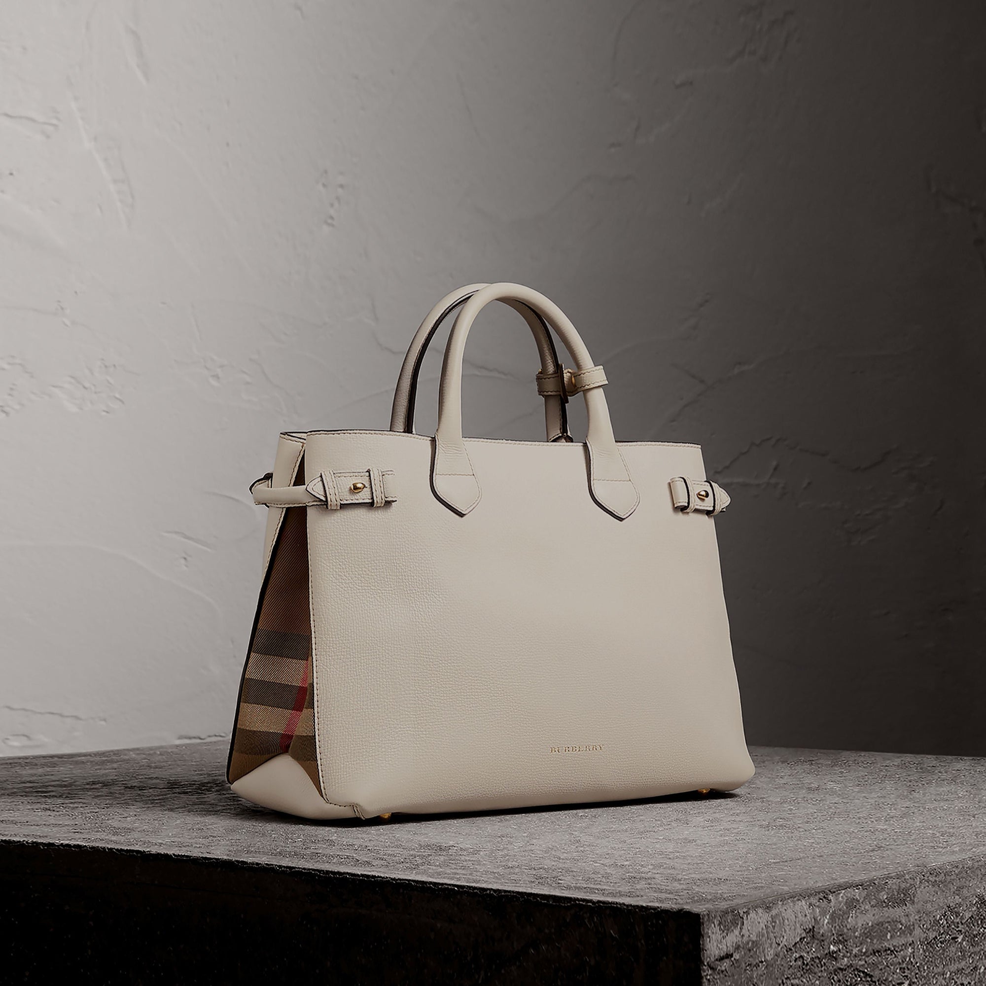 NATURAL Sac The Banner moyen en cuir et coton House check