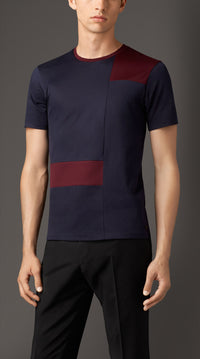 NAVY/MAHOG RED T-shirt en coton à motif check abstrait