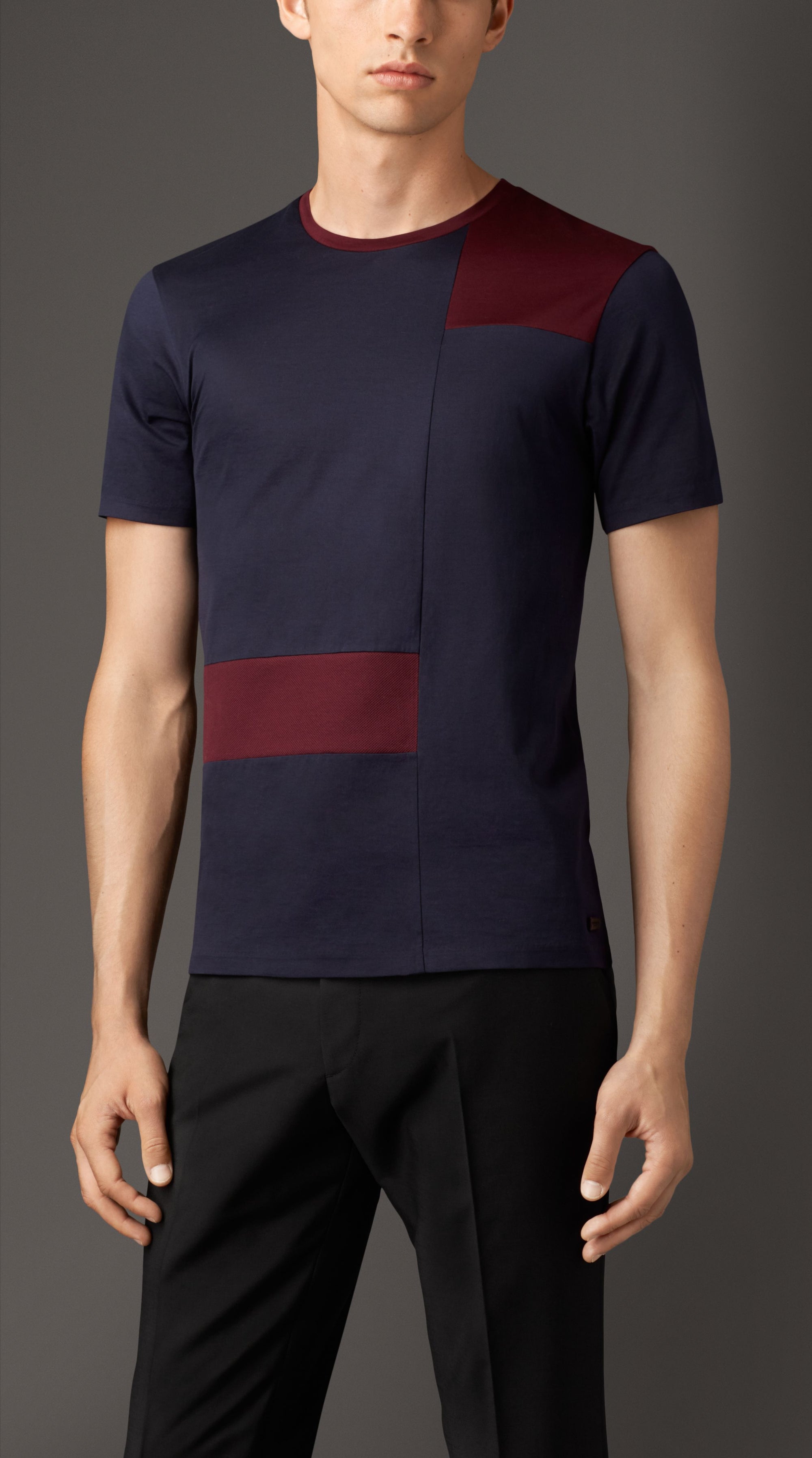 NAVY/MAHOG RED T-shirt en coton à motif check abstrait