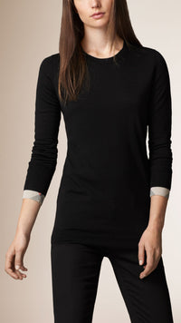 BLACK Pull en laine avec poignets à motif check