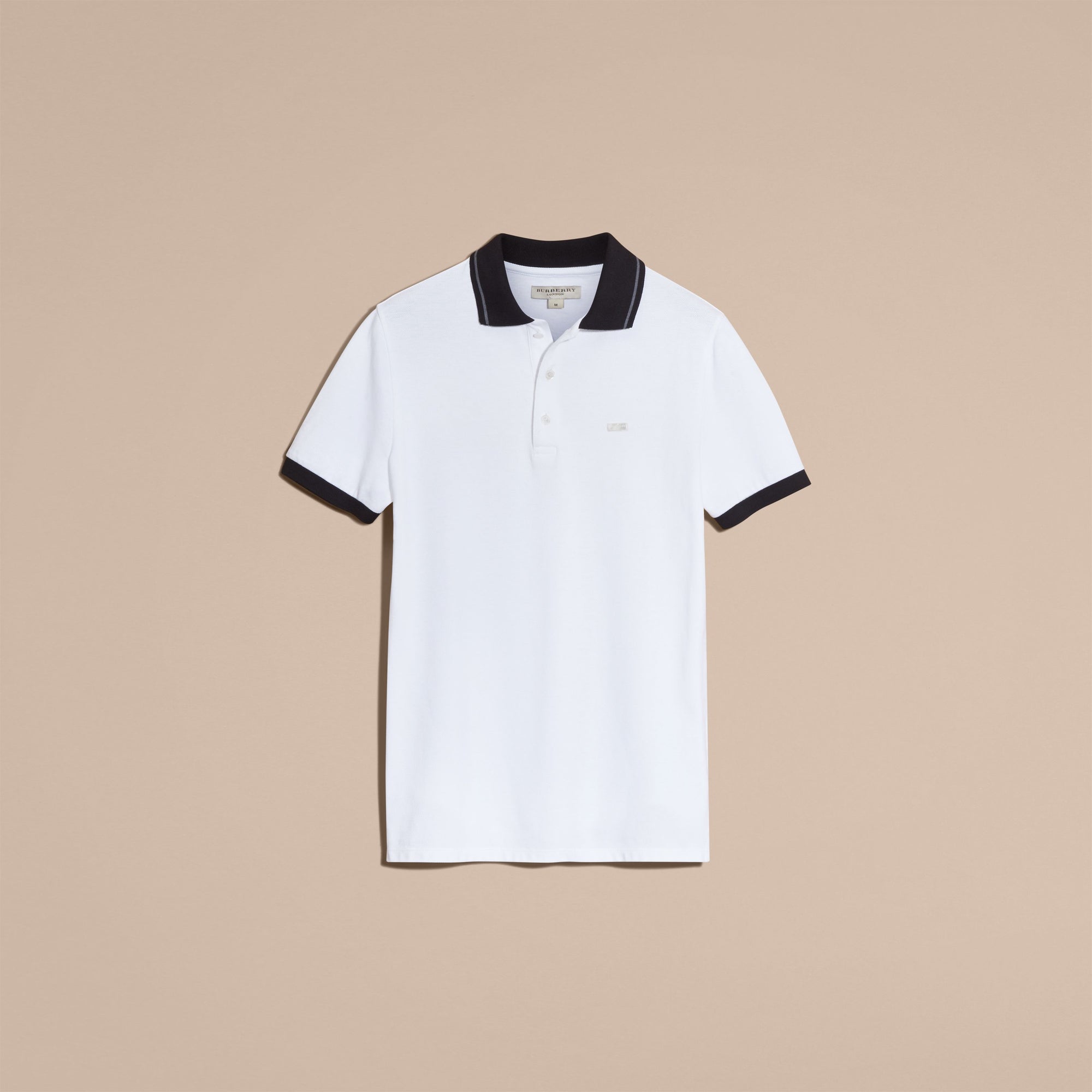 WHITE/MID GREY Polo en piqué de coton avec éléments contrastants