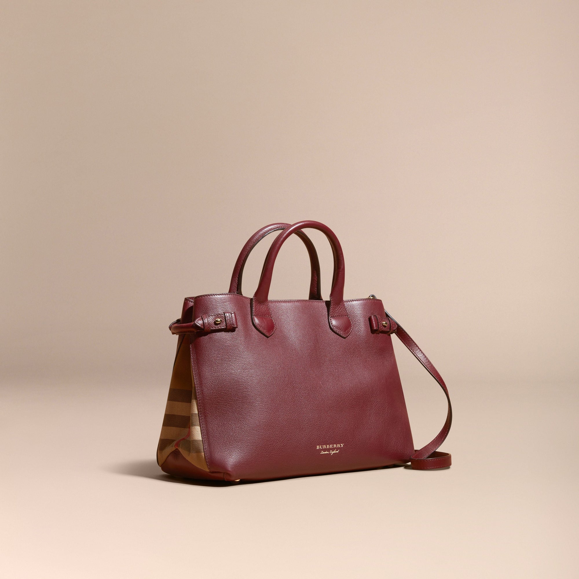 MAHOGANY RED Sac The Banner medium en cuir et coton House check