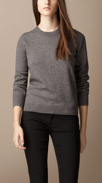 MID GREY MELANGE Pull aiguilleté en cachemire et coton
