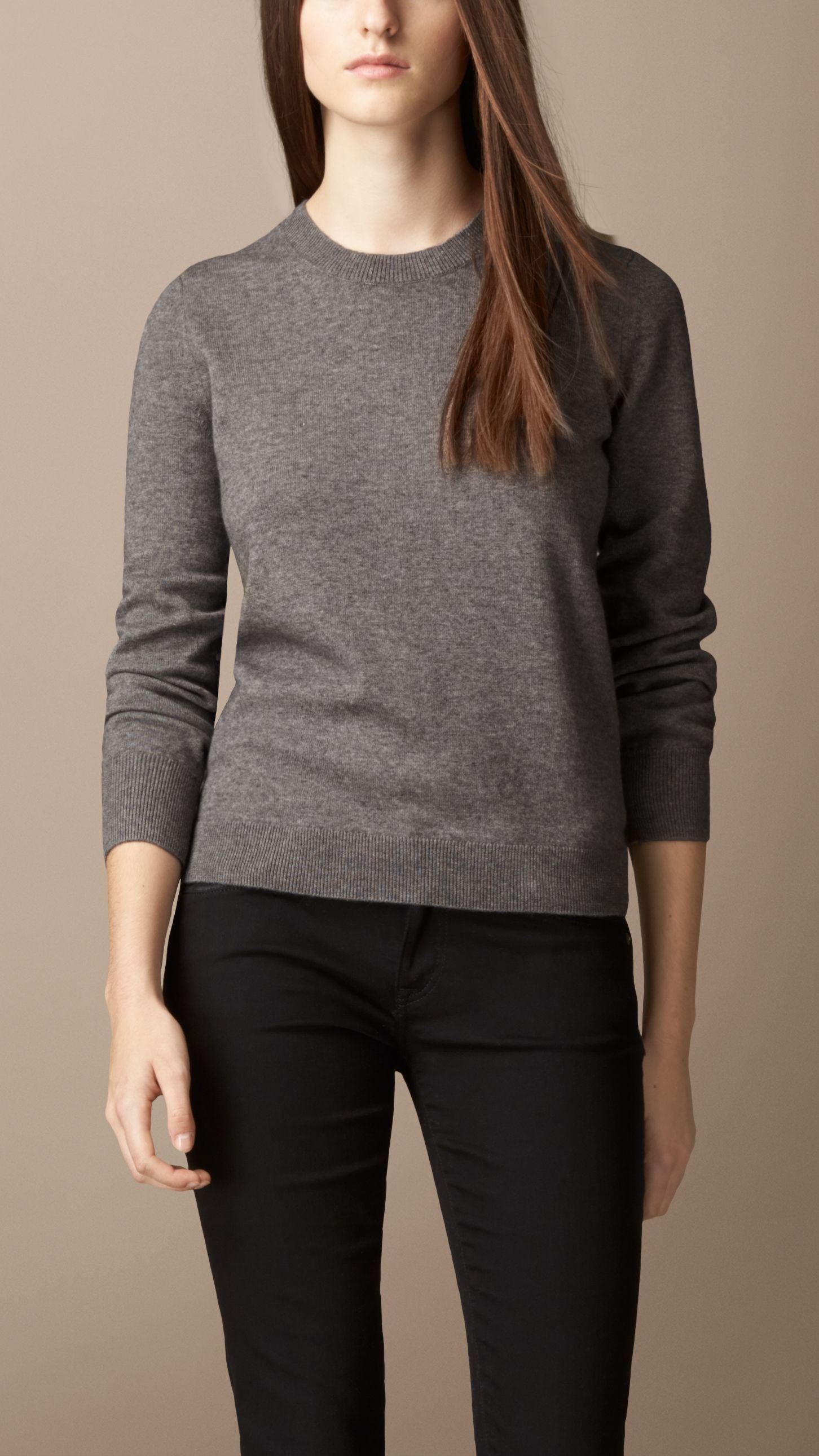 MID GREY MELANGE Pull aiguilleté en cachemire et coton