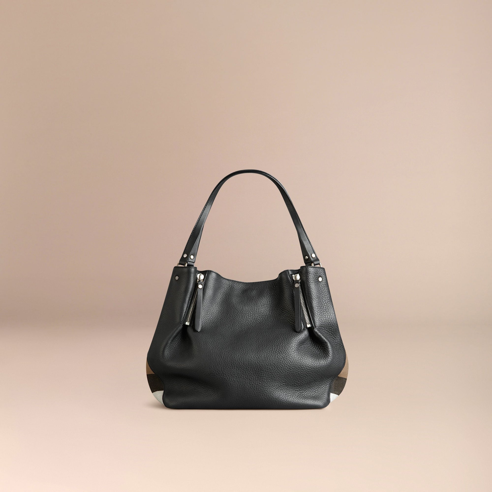 BLACK Sac tote medium en cuir orné de touches check