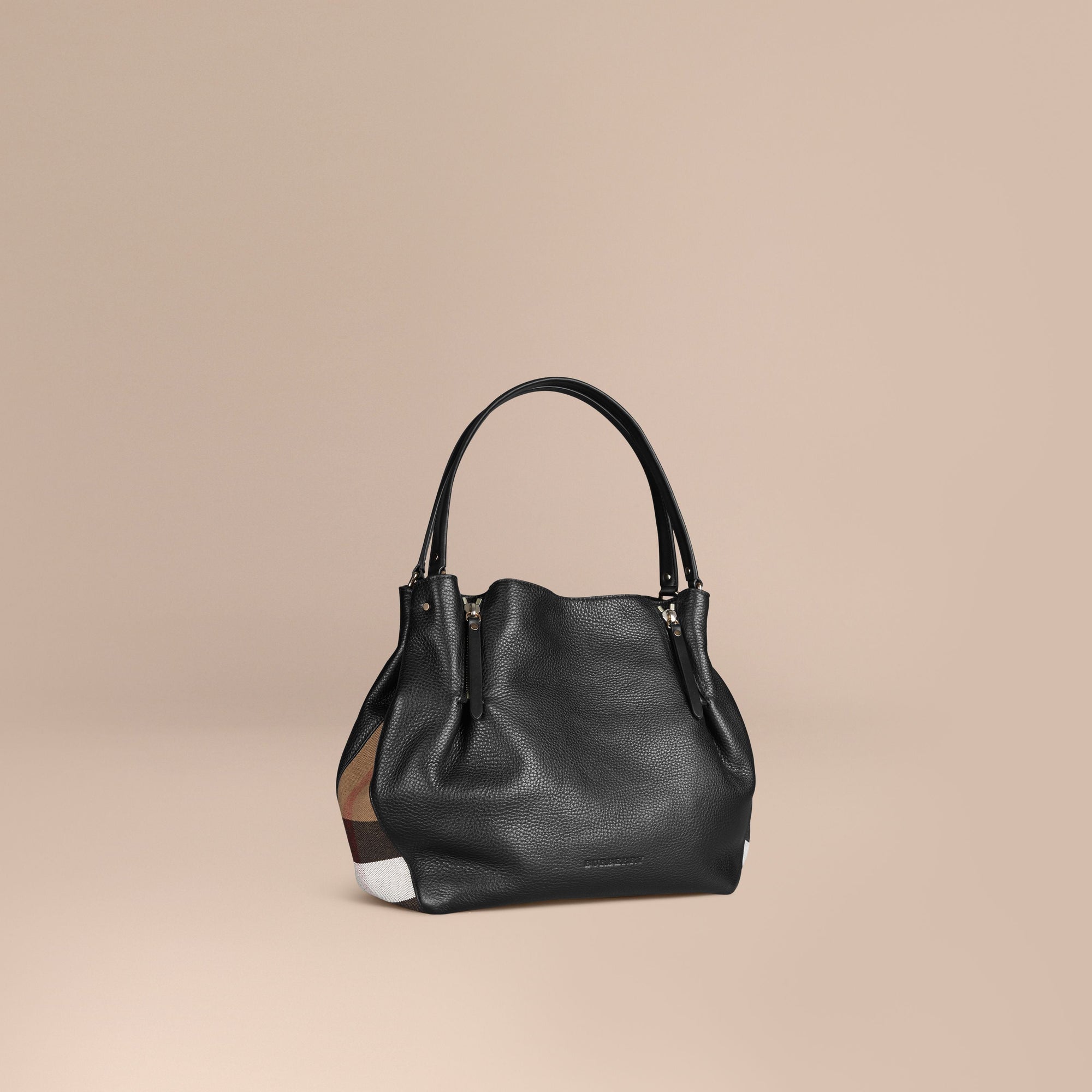 BLACK Sac tote medium en cuir orné de touches check