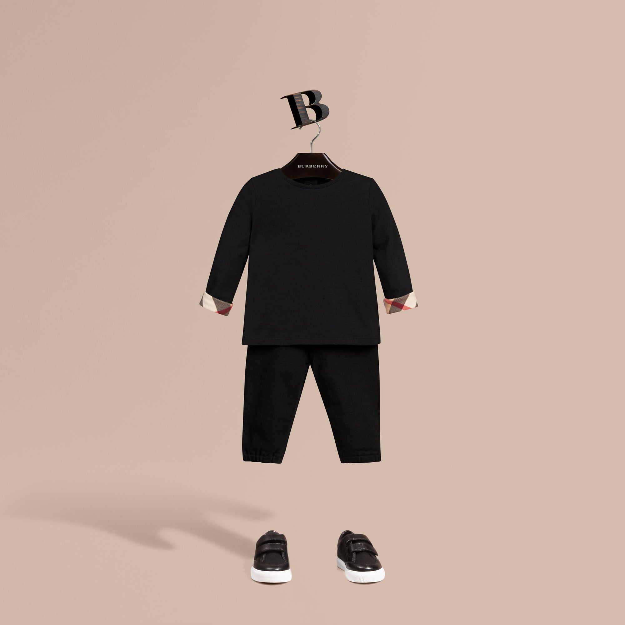 BLACK T-shirt à manches longues avec poignets à motif check