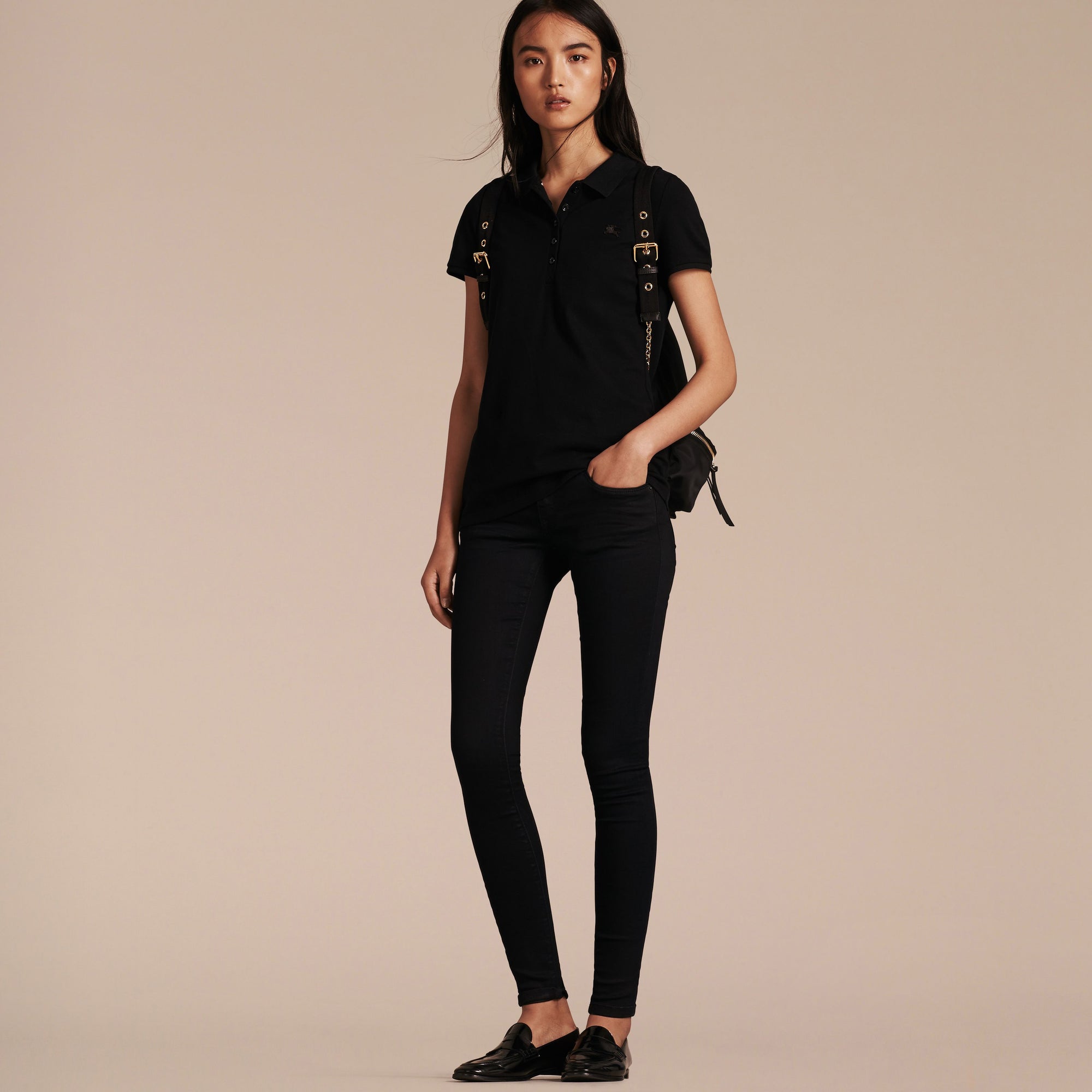 BLACK Polo en piqué de coton