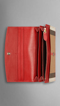 MILITARY RED Portefeuille continental en cuir orné d'un motif House check