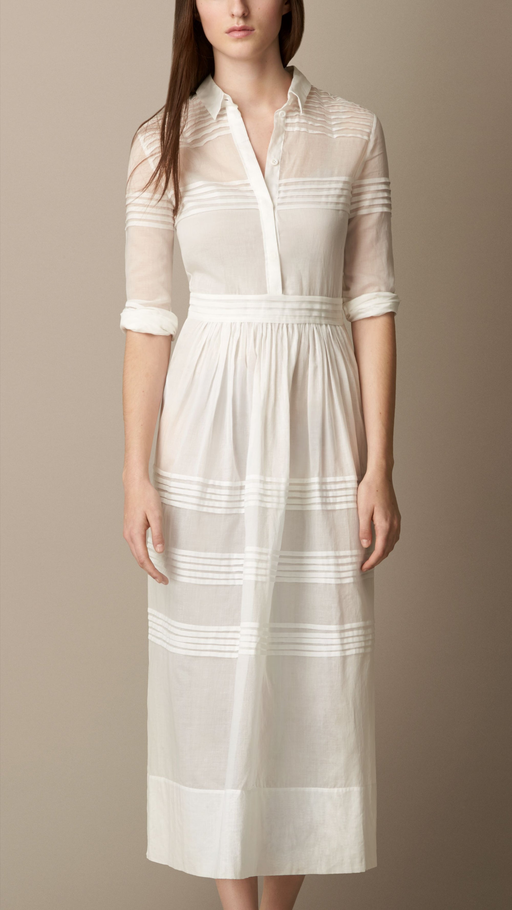 WHITE Robe chemise en coton et en soie ornée de plis