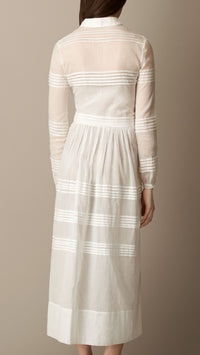 WHITE Robe chemise en coton et en soie ornée de plis