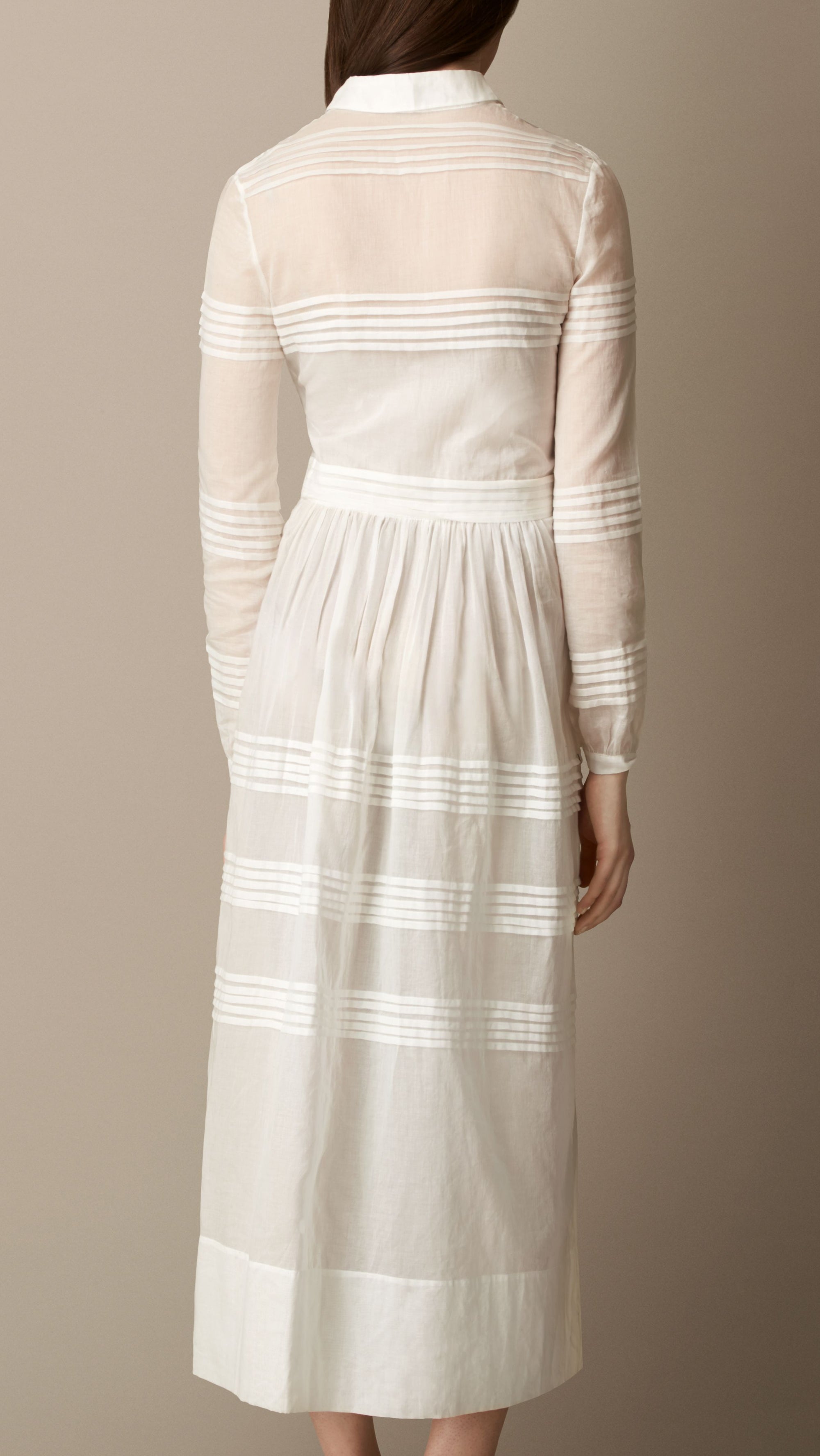 WHITE Robe chemise en coton et en soie ornée de plis