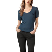 T-shirt en V en jersey de coton - Indigo Moyen