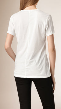 T-shirt en V en jersey de coton - Blanc