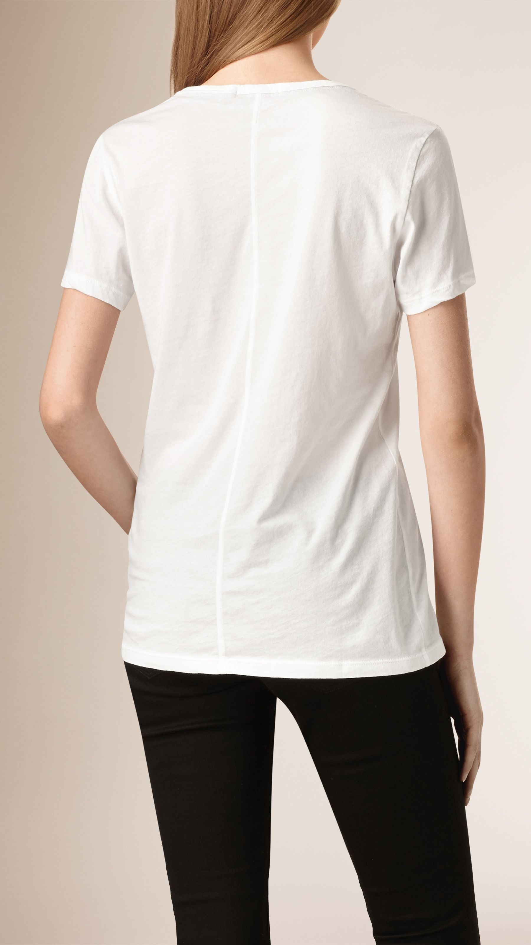 T-shirt en V en jersey de coton - Blanc