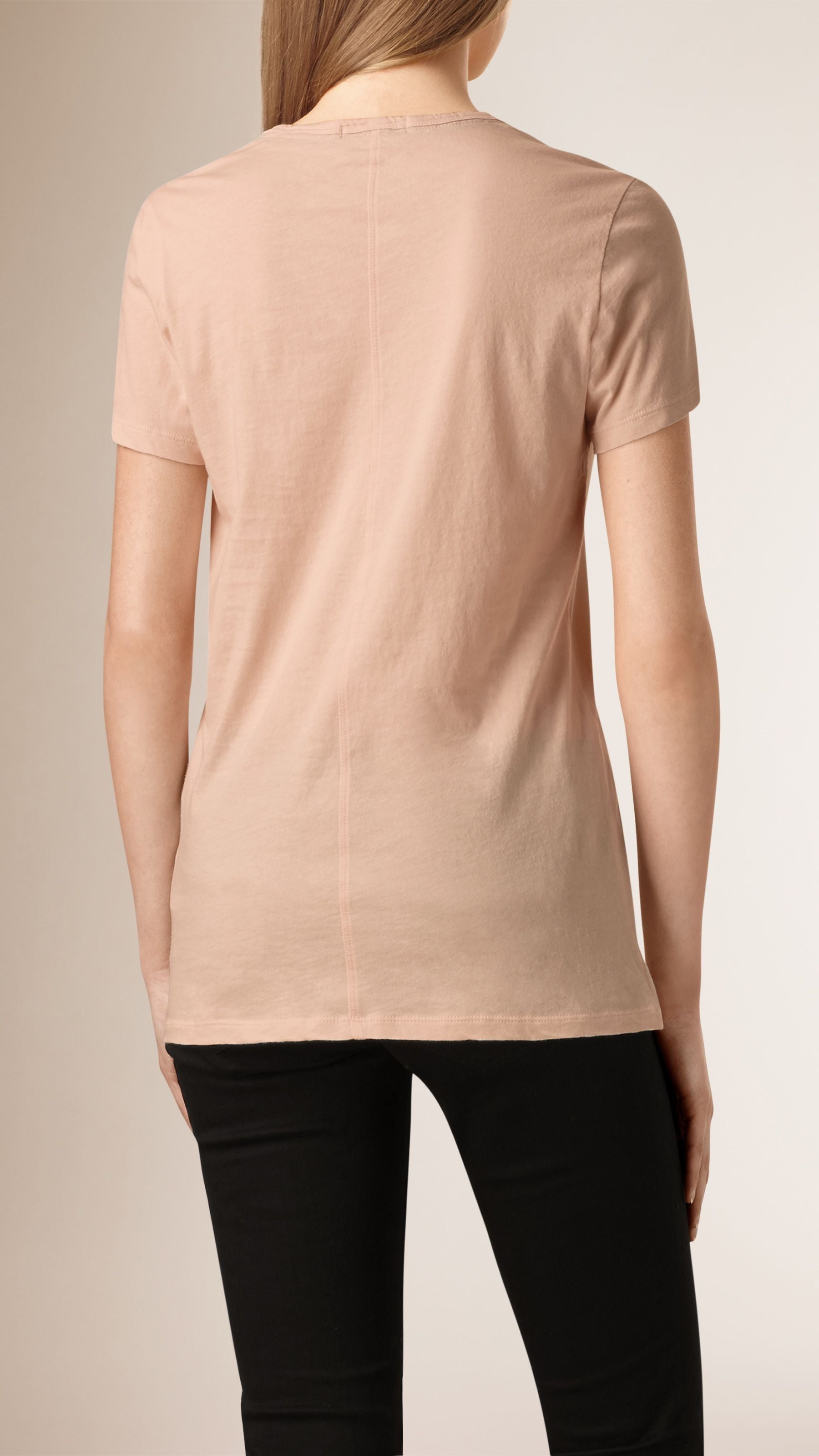T-shirt en v en jersey de coton - Rose dragée
