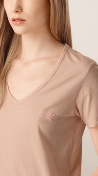 T-shirt en V en jersey de coton - Rose Dragée