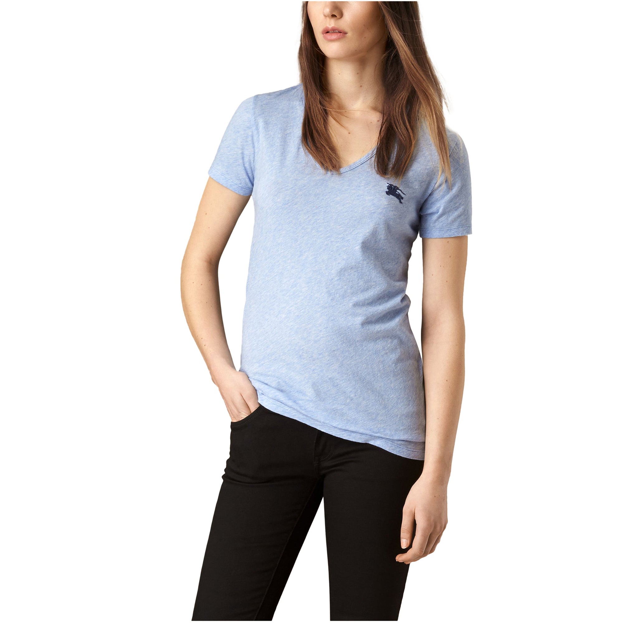 T-shirt en v en jersey de coton - Camaïeu d'indigos clairs