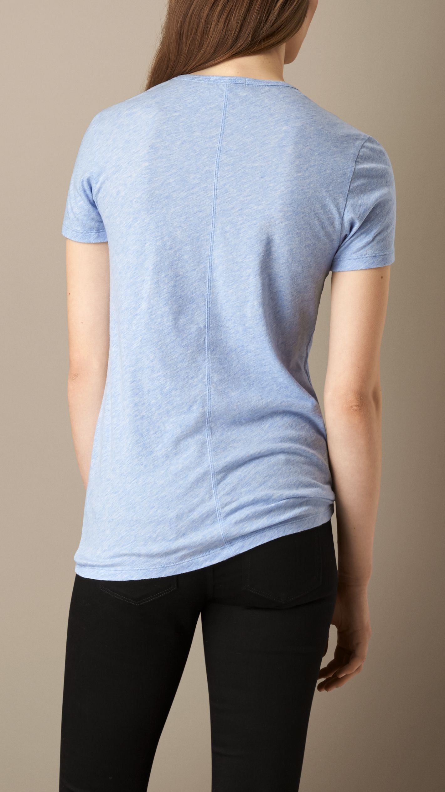 T-shirt en V en jersey de coton - Camaïeu d'Indigos Clairs