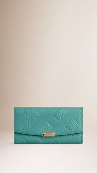 DUSTY AQUA GREEN Portefeuille continental en cuir à motif check estampé