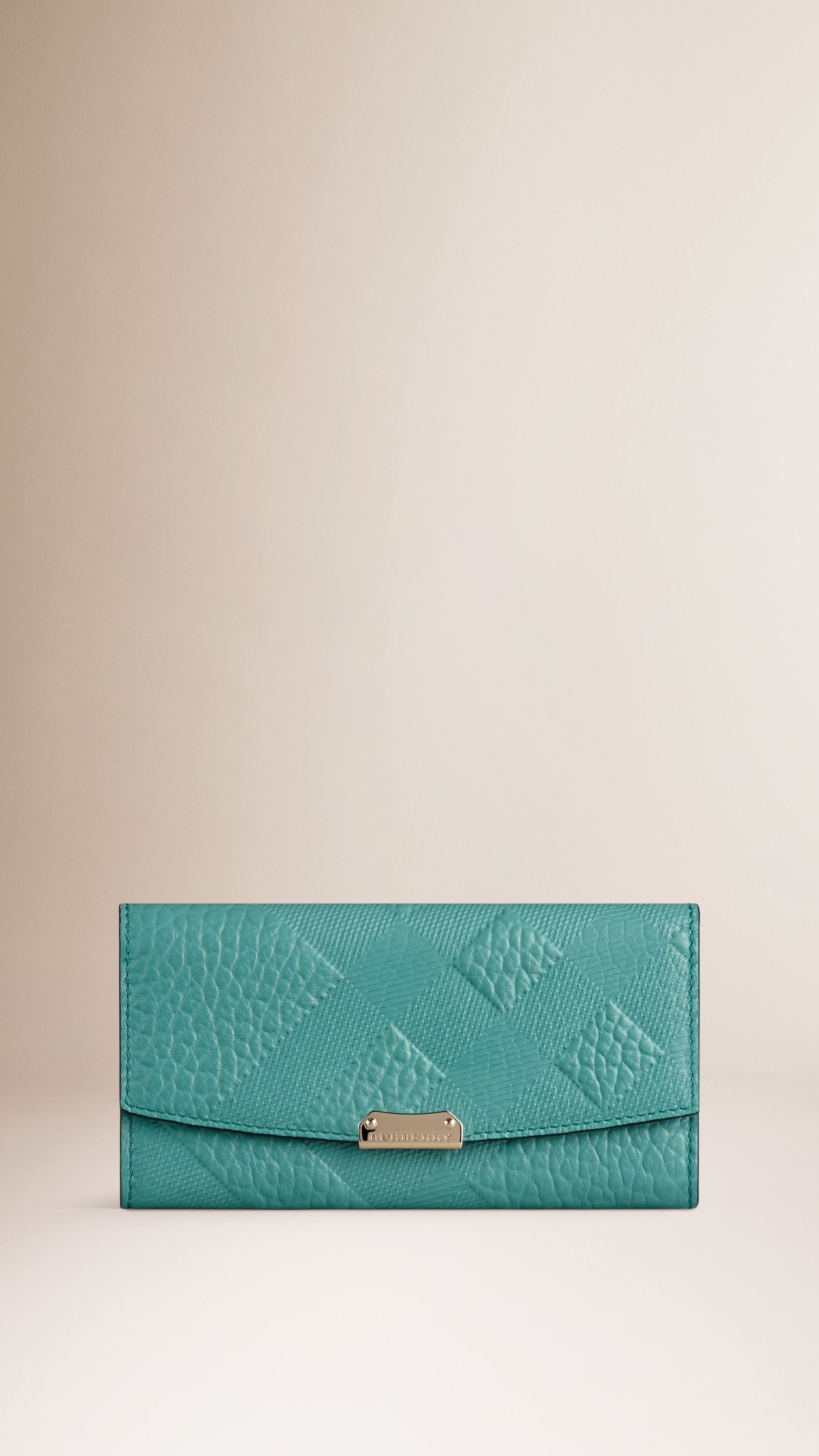 DUSTY AQUA GREEN Portefeuille continental en cuir à motif check estampé