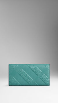 DUSTY AQUA GREEN Portefeuille continental en cuir à motif check estampé