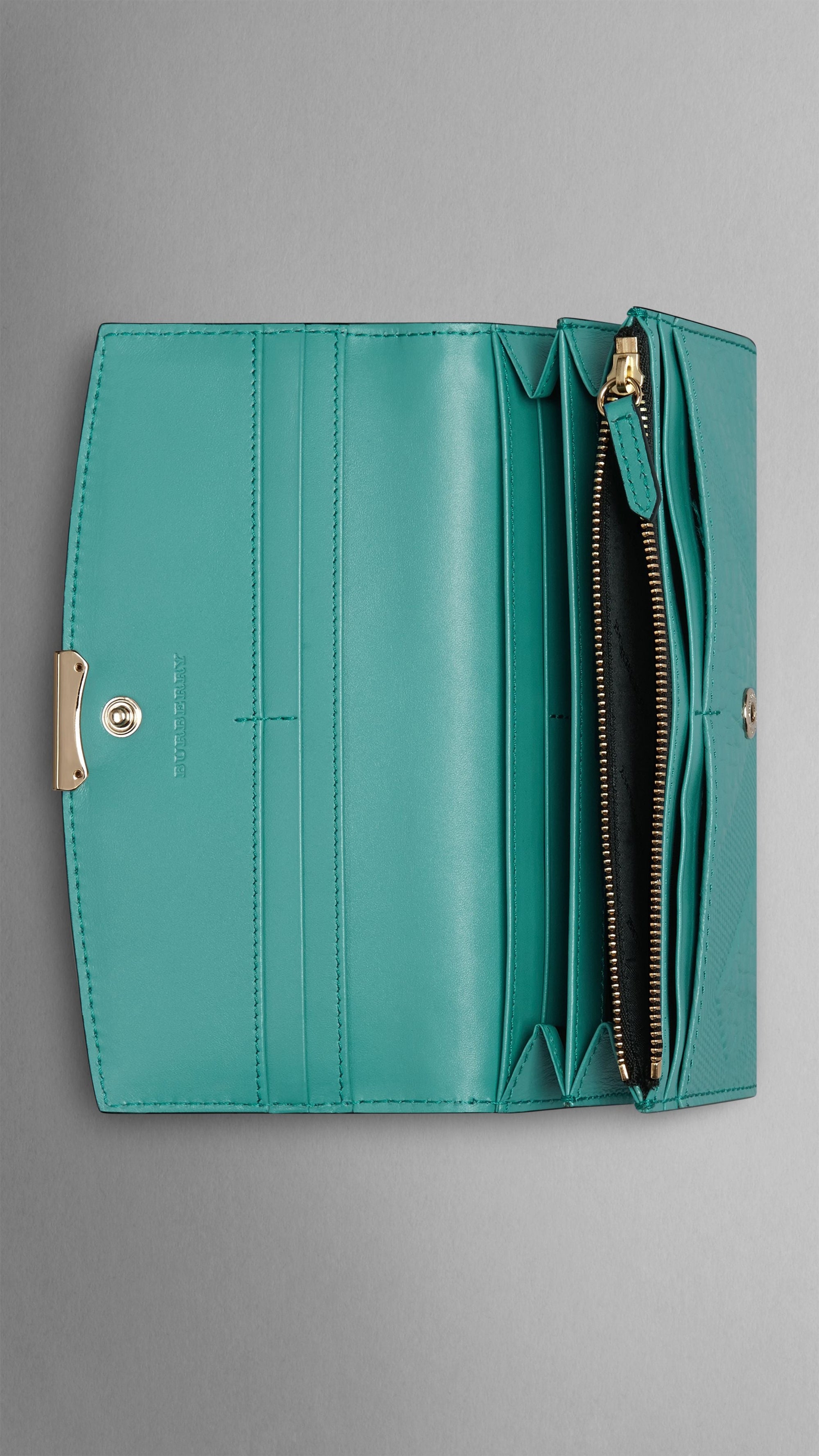 DUSTY AQUA GREEN Portefeuille continental en cuir à motif check estampé