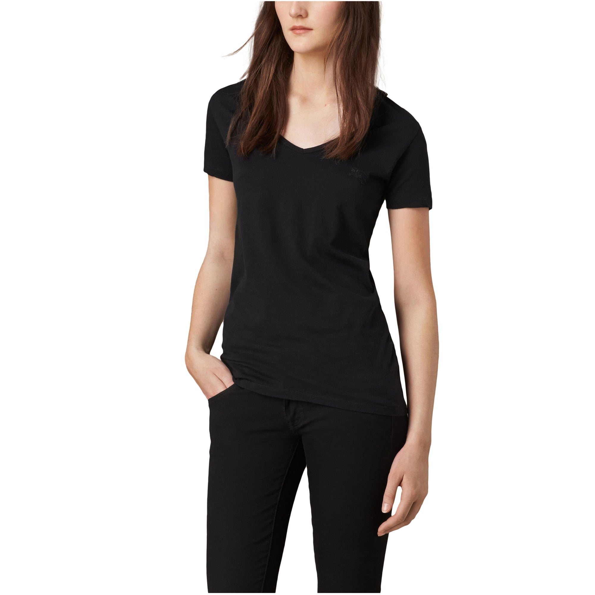 T-shirt en v en jersey de coton - Noir