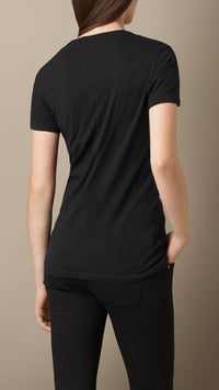 T-shirt en V en jersey de coton - Noir
