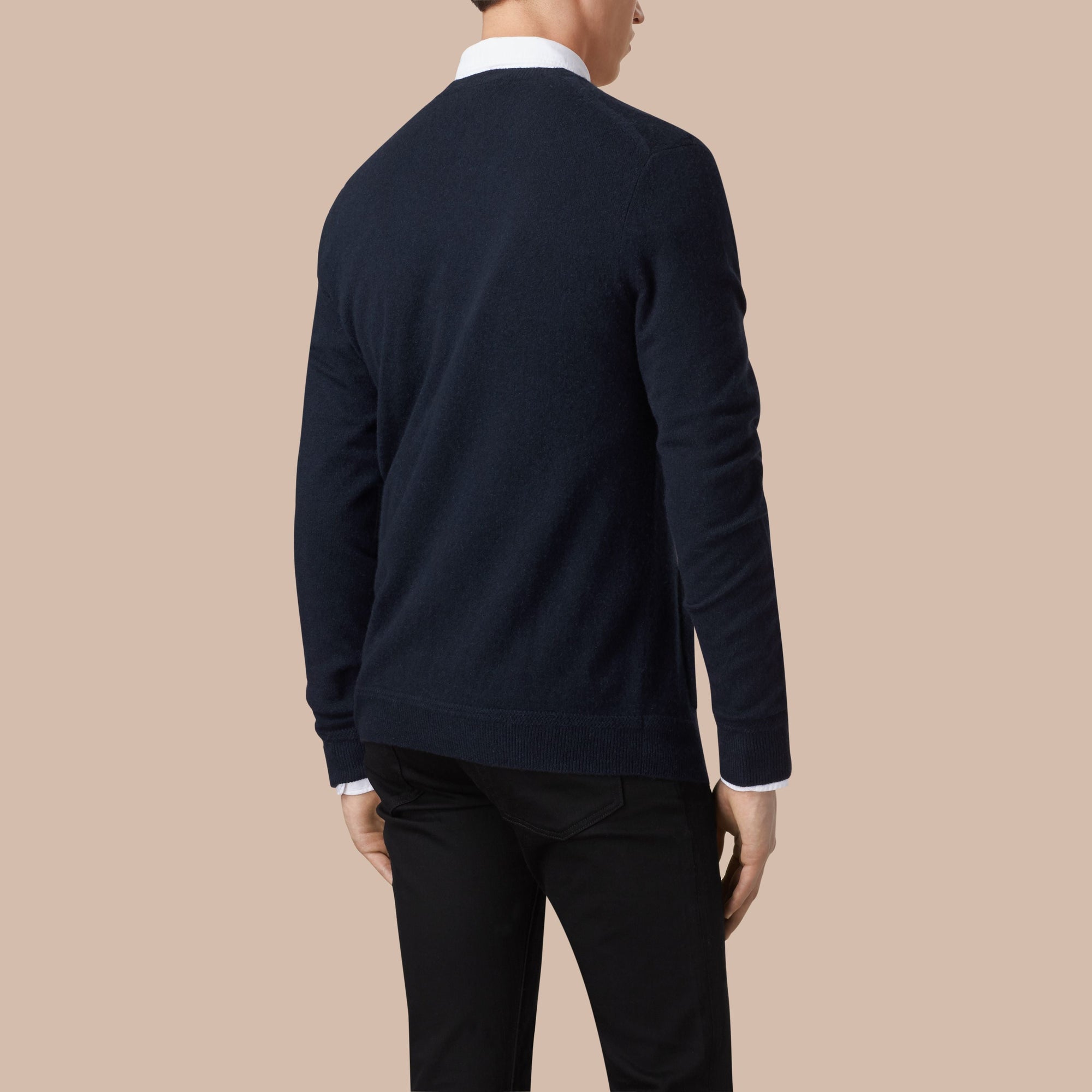NAVY Cardigan à col V en cachemire