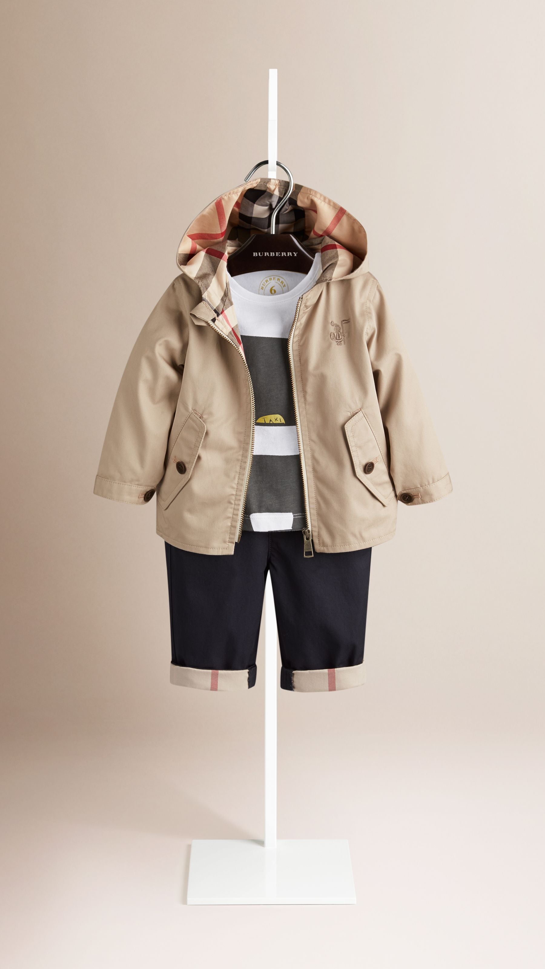 TAUPE Veste à capuche en coton avec ornements check