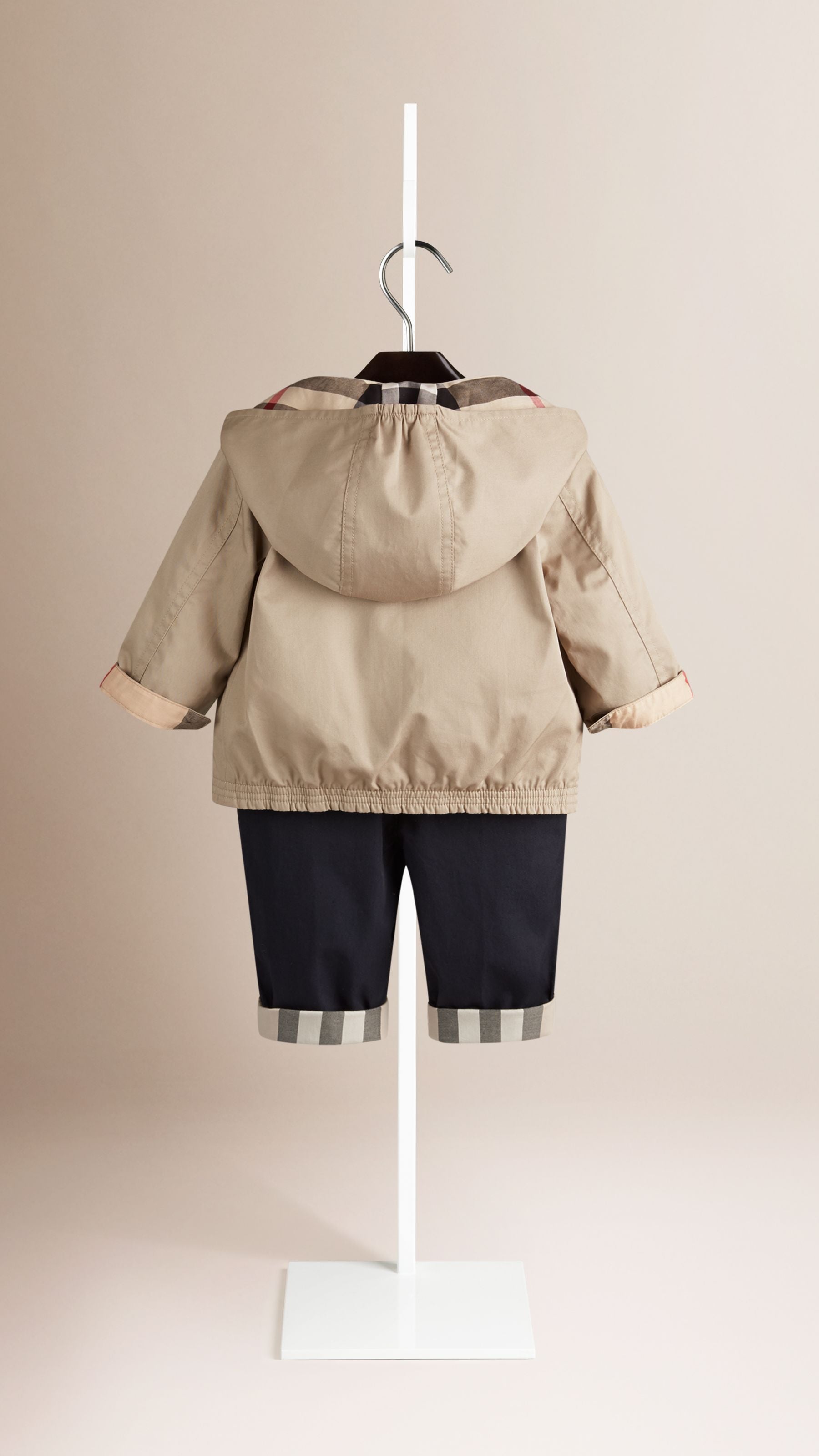 TAUPE Veste à capuche en coton avec ornements check