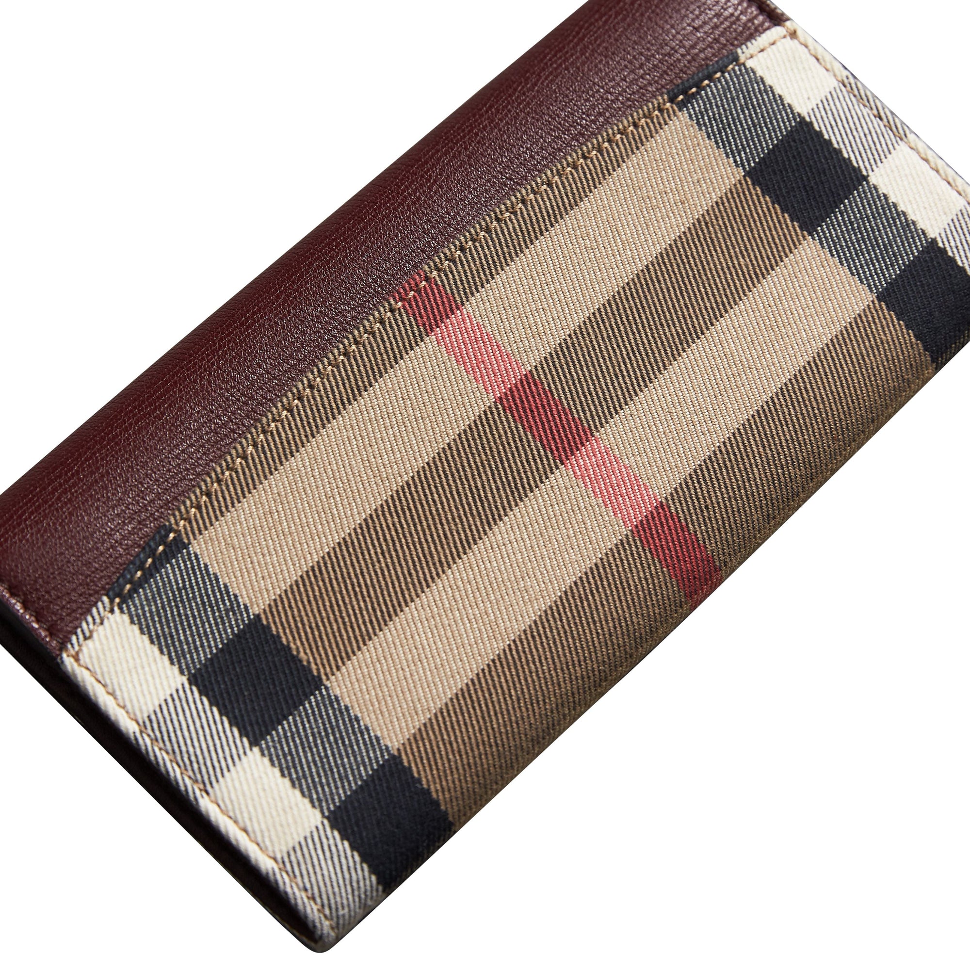 MAHOGANY RED Portefeuille continental en coton House check et cuir