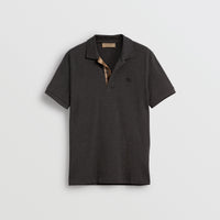 DARK CHARCOAL MEL Polo en piqué de coton avec patte à motif check