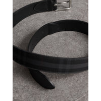 CHARCOAL/BLACK Ceinture à motif Horseferry check avec éléments en cuir