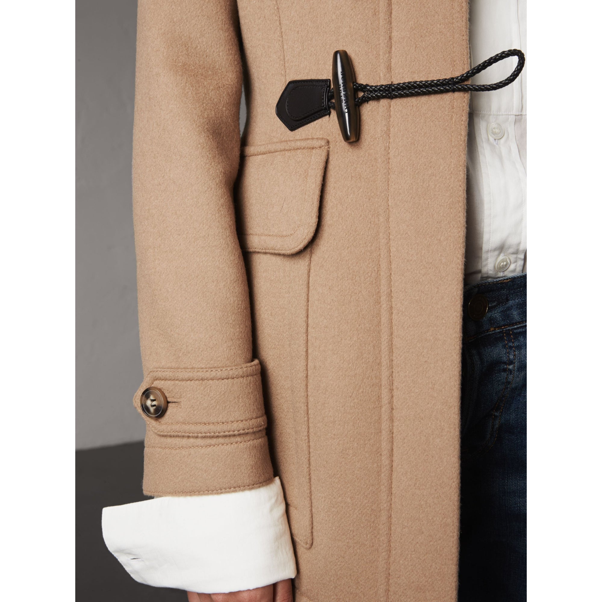 Duffle-coat en laine avec bordure en fourrure amovible - Camel