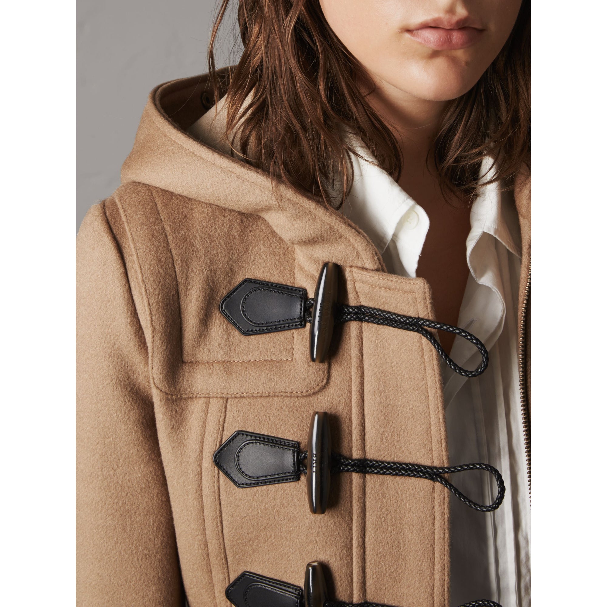 Duffle-coat en laine avec bordure en fourrure amovible - Camel