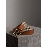 TAN Ceinture à motif Horseferry check avec éléments en cuir