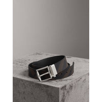 BLACK Ceinture réversible en tissu London check et cuir